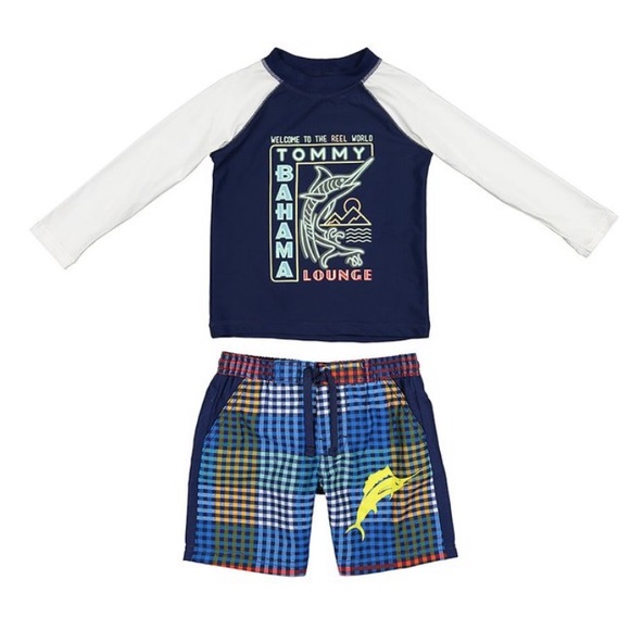 TOMMY BAHAMA Toddler Boys Rash guard and swim trunks 2 Piece Set-NWT Size 2T